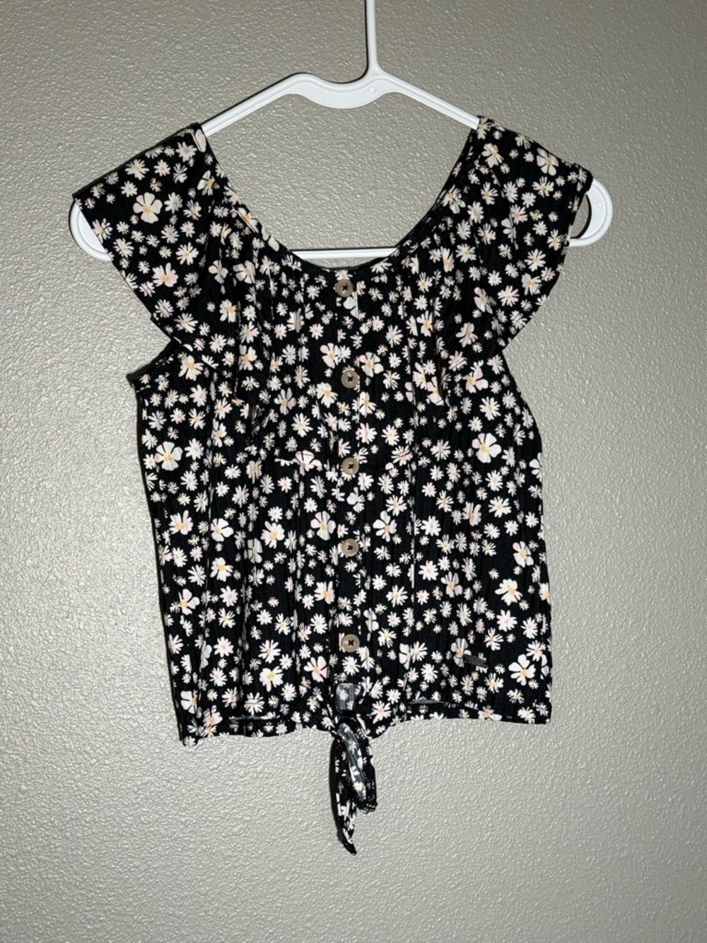 Justice Black Daisy-Print Tie-Front Crop Top